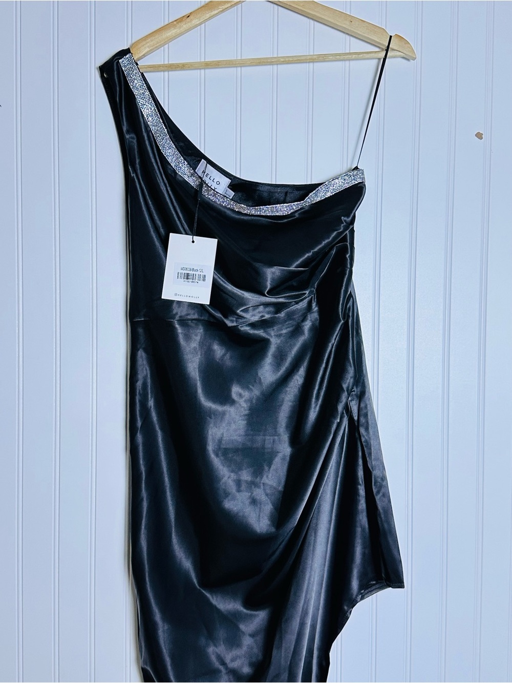Hello Molly Black One-Shoulder Asymmetric SLEEKEST GIRL MIDI DRESS BLACK L - Picture 7 of 15